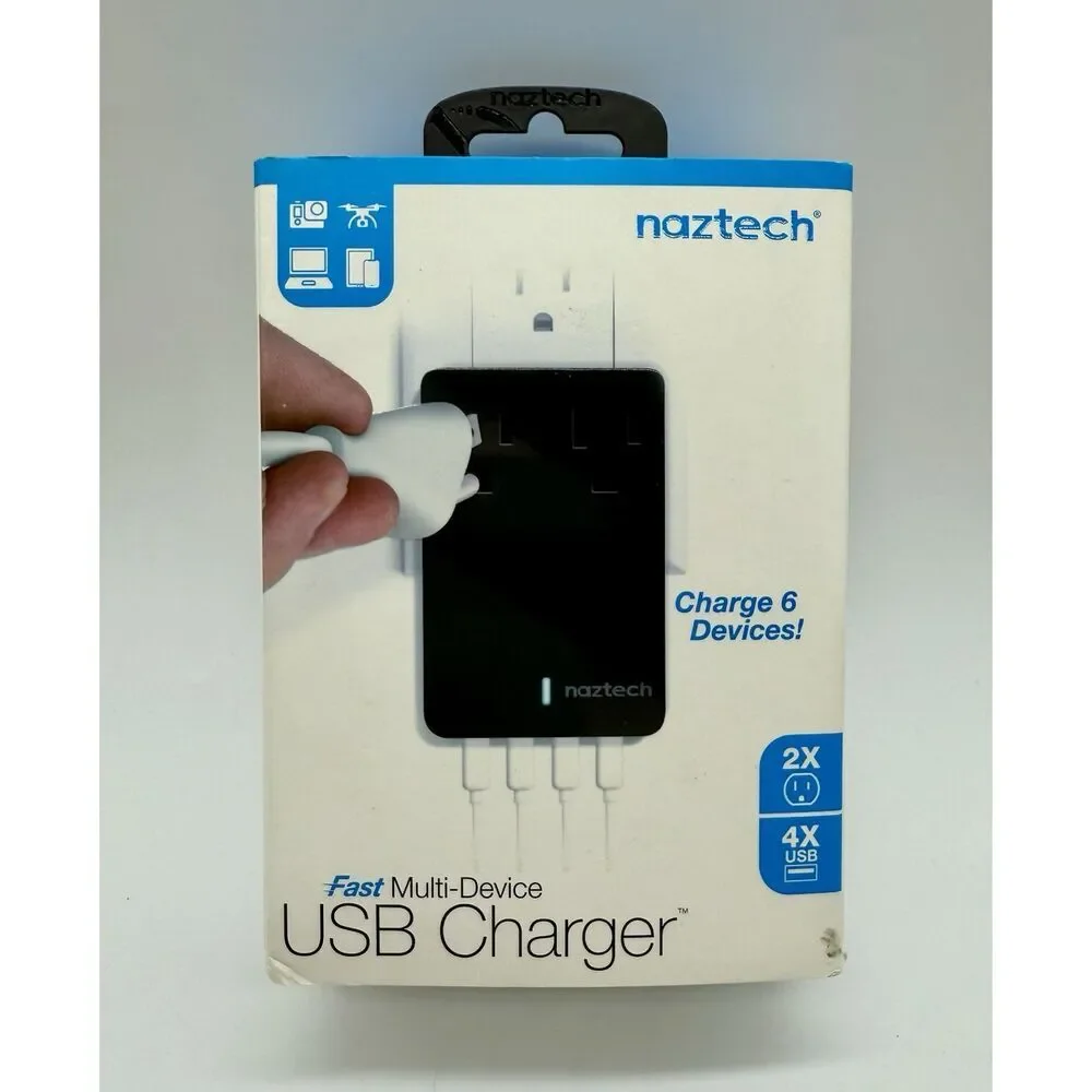 Naztech Fast Multi-Device USB Charger 2 AC outlets 4 High Speed USB 2.0 Ports 6A